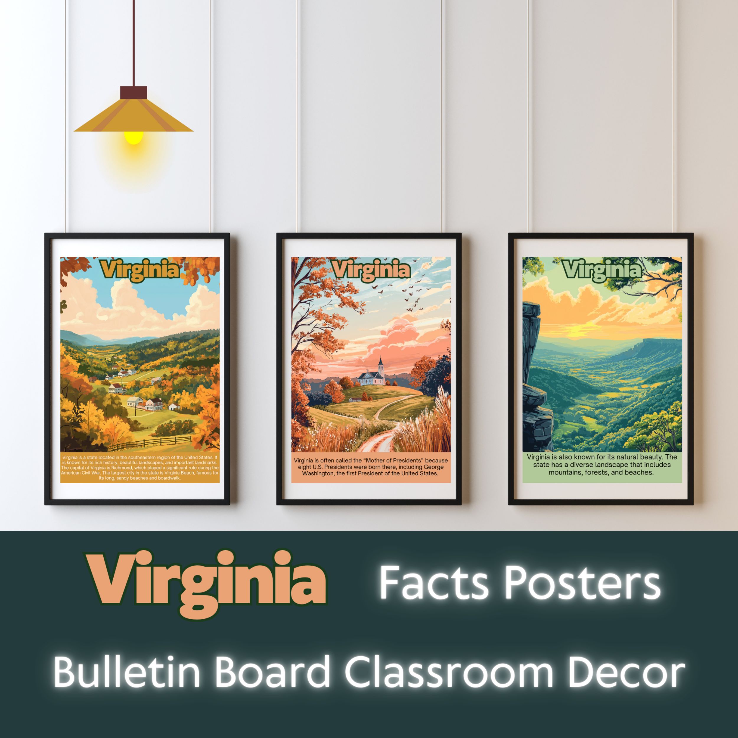 Virginia Posters with Fun Facts - Printable Educational Wall Art & Travel Prints