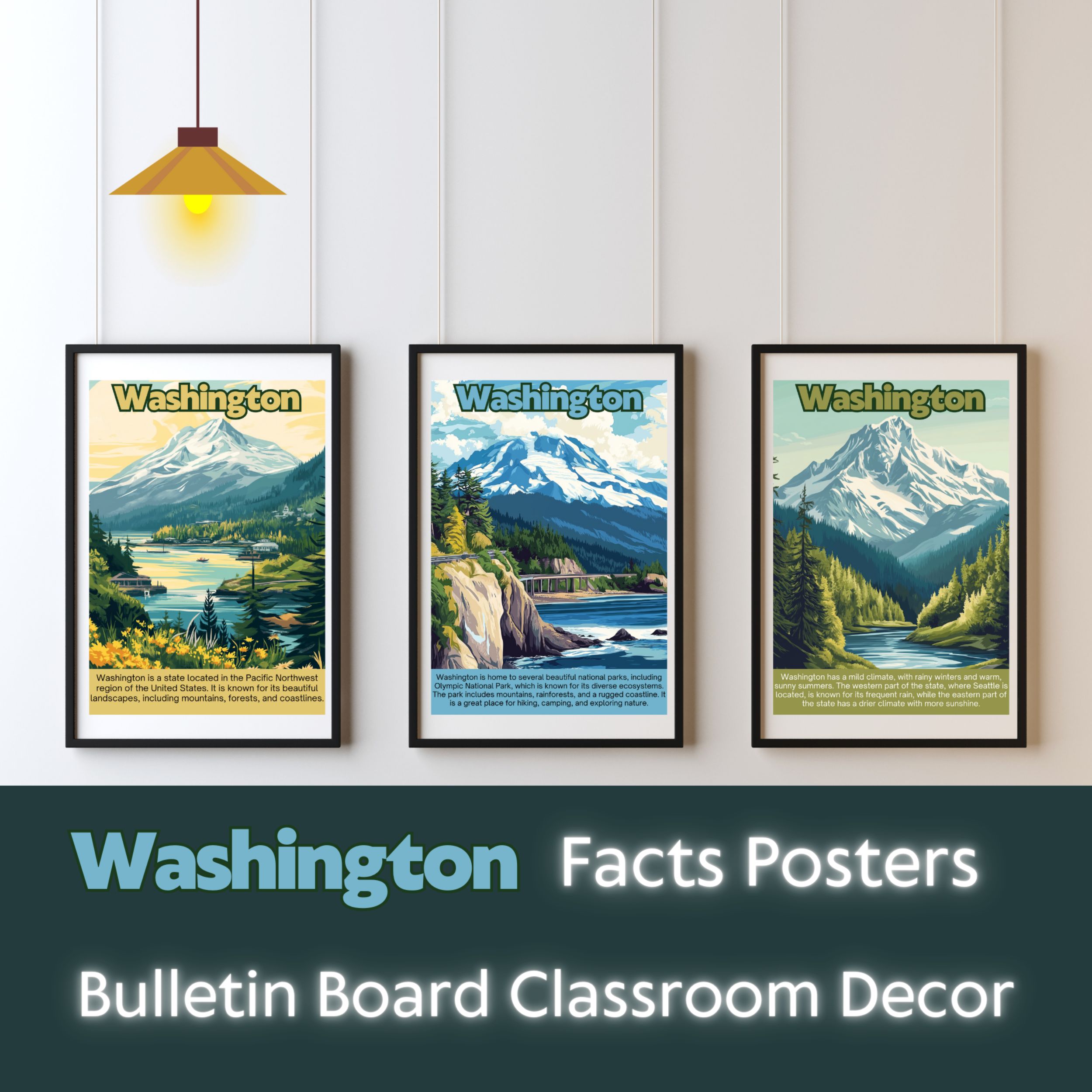 Washington State Posters with Fun Facts - Printable Educational Wall Art & Travel Prints