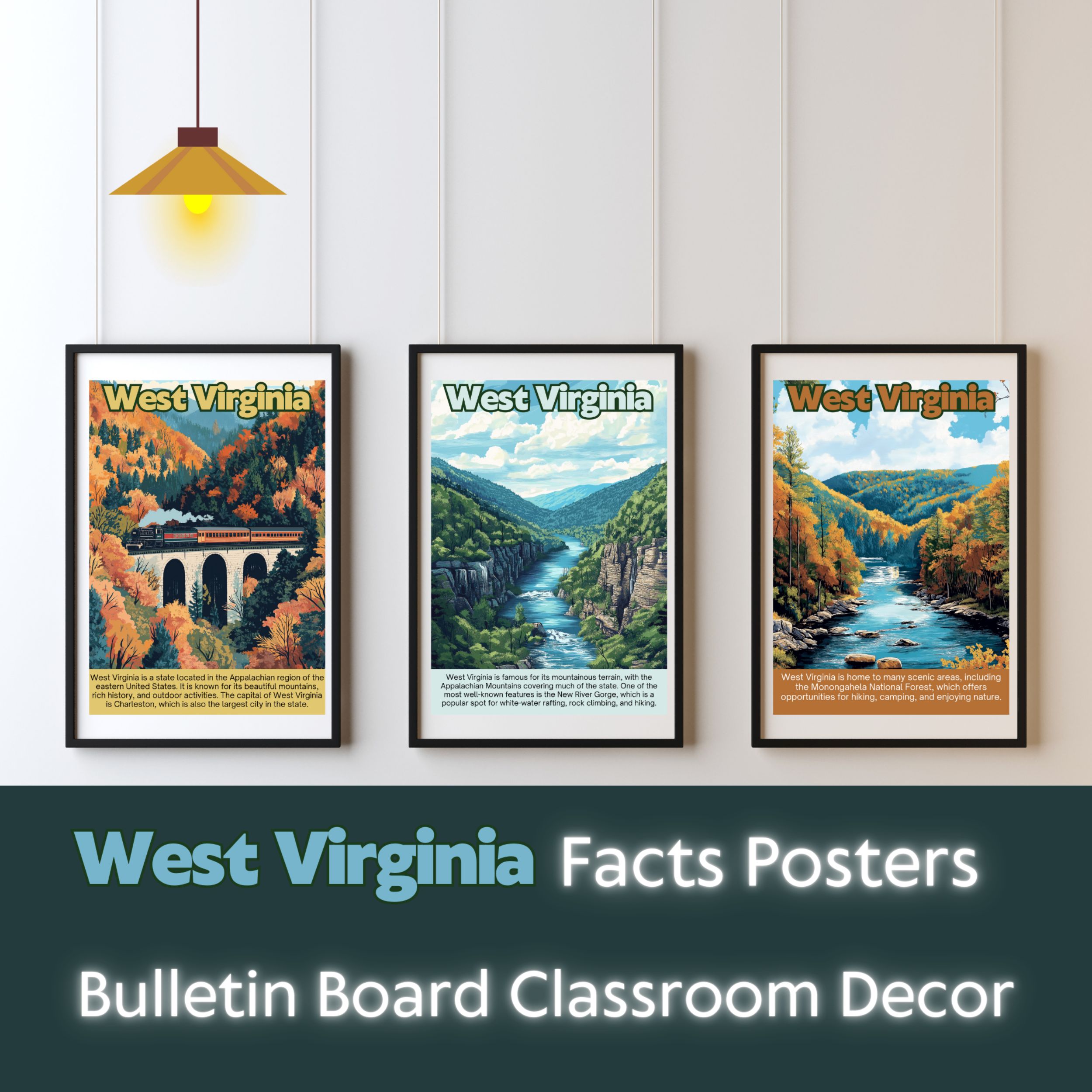 West Virginia Posters with Fun Facts - Printable Educational Wall Art & Travel Prints