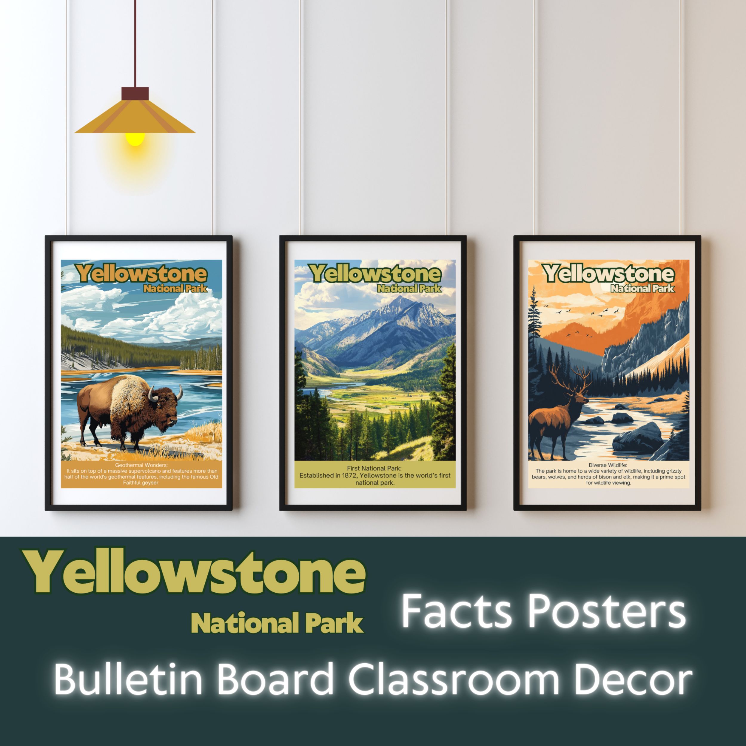 Yellowstone National Park Posters with Fun Facts - Printable Educational Wall Art & Travel Prints