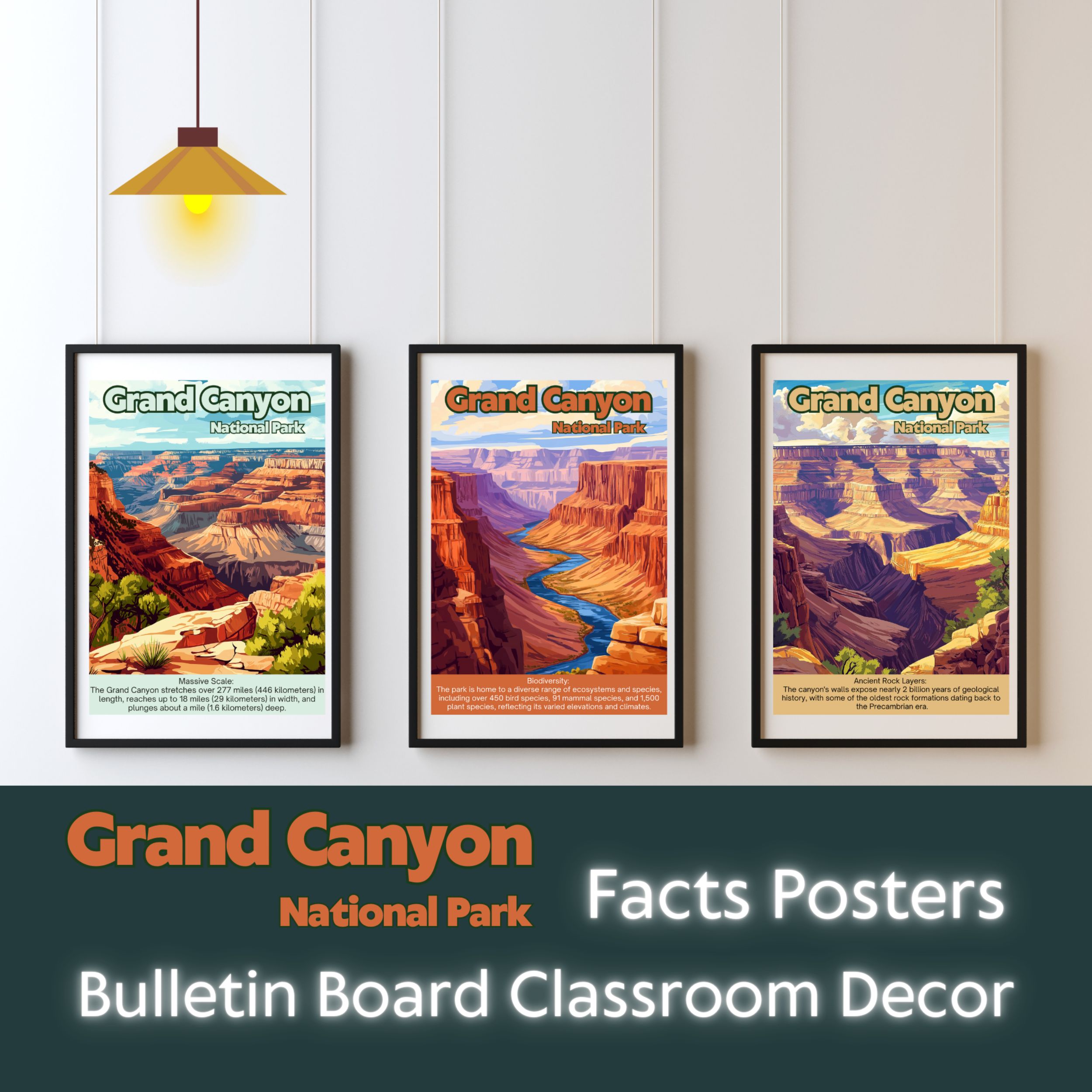 Grand Canyon National Park Posters with Fun Facts - Printable Educational Wall Art & Travel Prints
