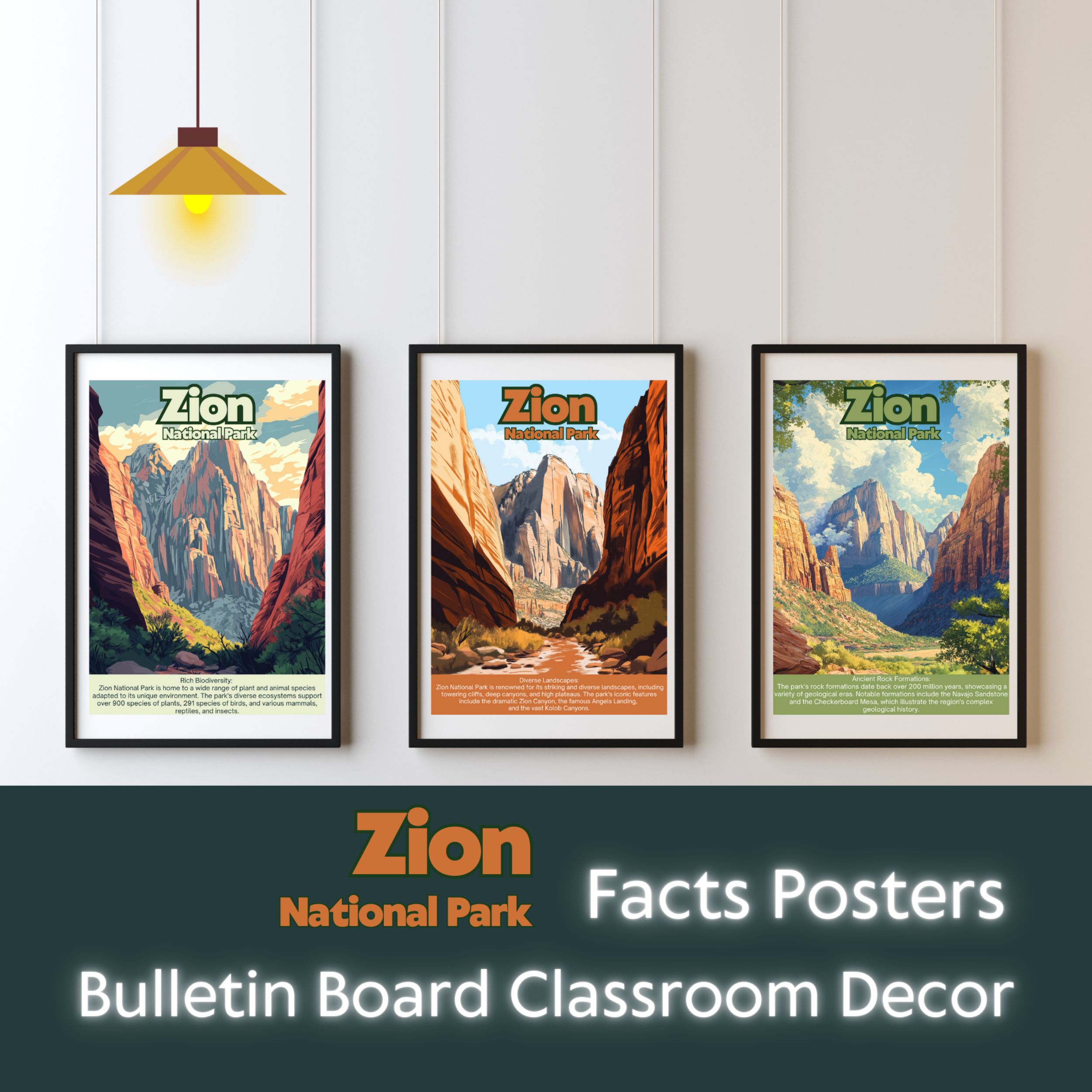 Zion National Park Posters with Fun Facts - Printable Educational Wall Art & Travel Prints
