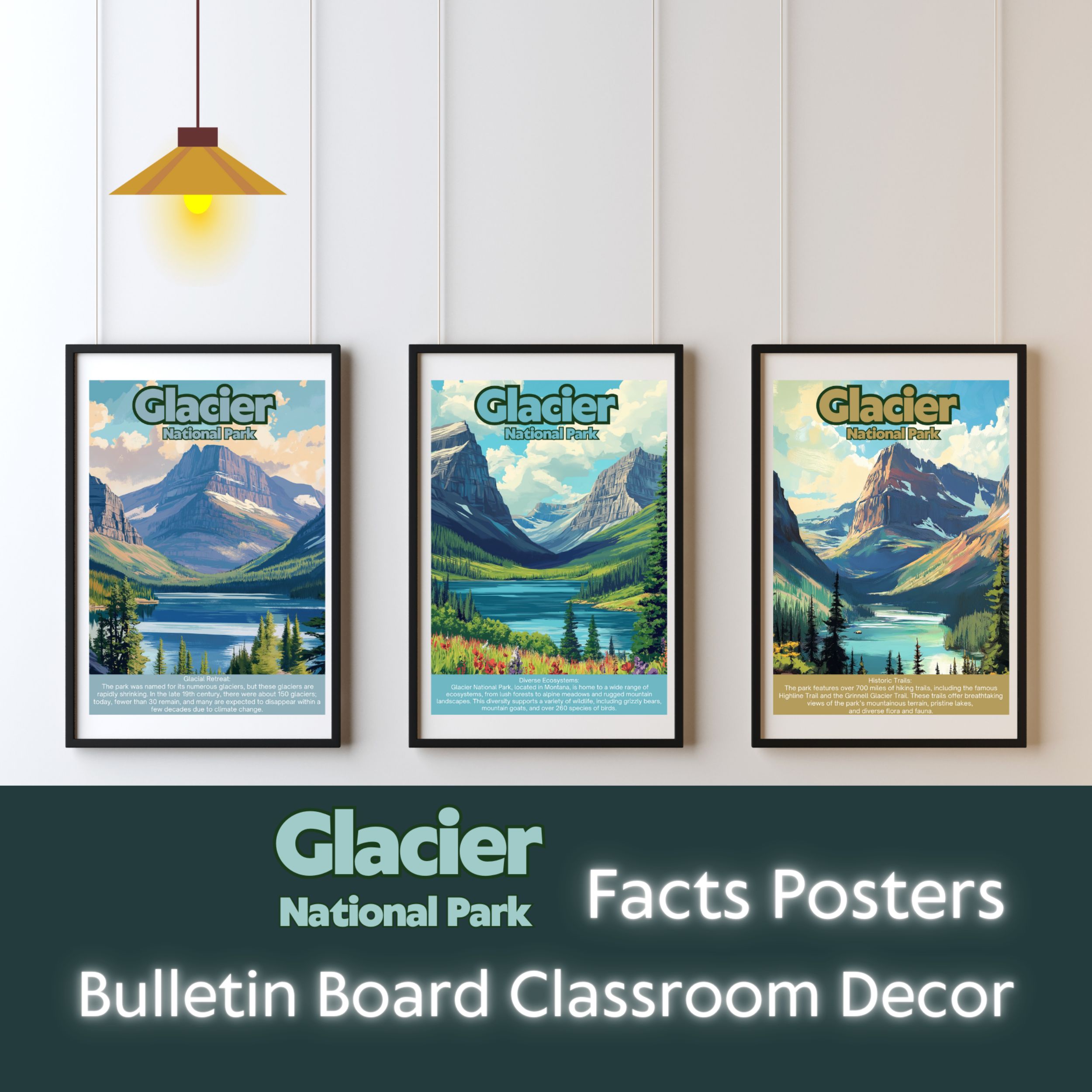 Glacier National Park Posters with Fun Facts - Printable Educational Wall Art & Travel Prints
