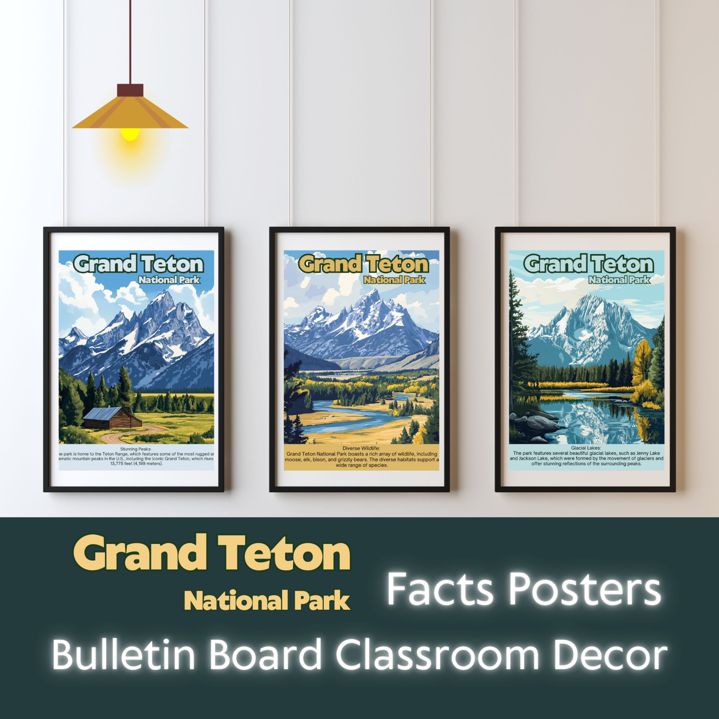 Grand Teton National Park Posters with Fun Facts - Printable Educational Wall Art & Travel Prints