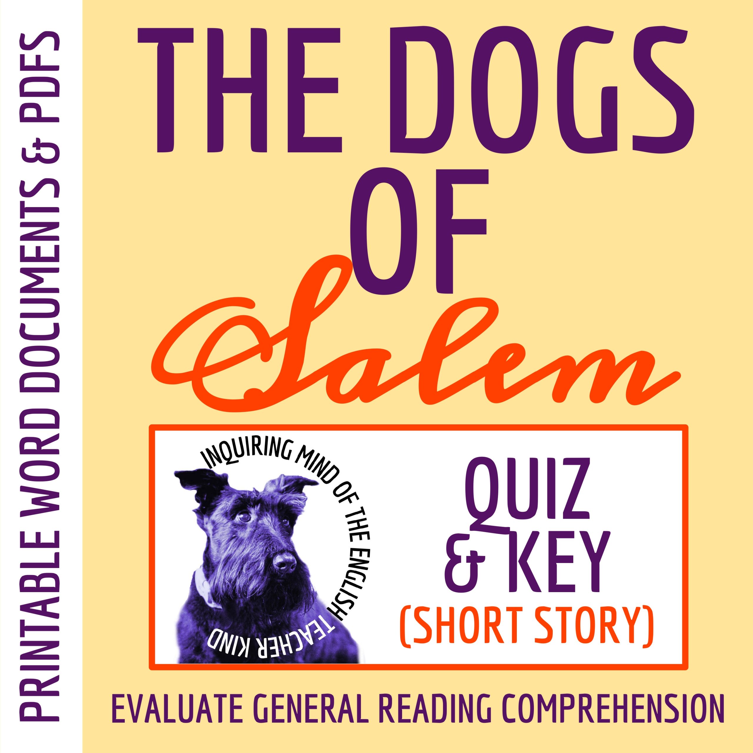 "The Dogs of Salem" Quiz and Answer Key (Witch Trials Short Story for Halloween)