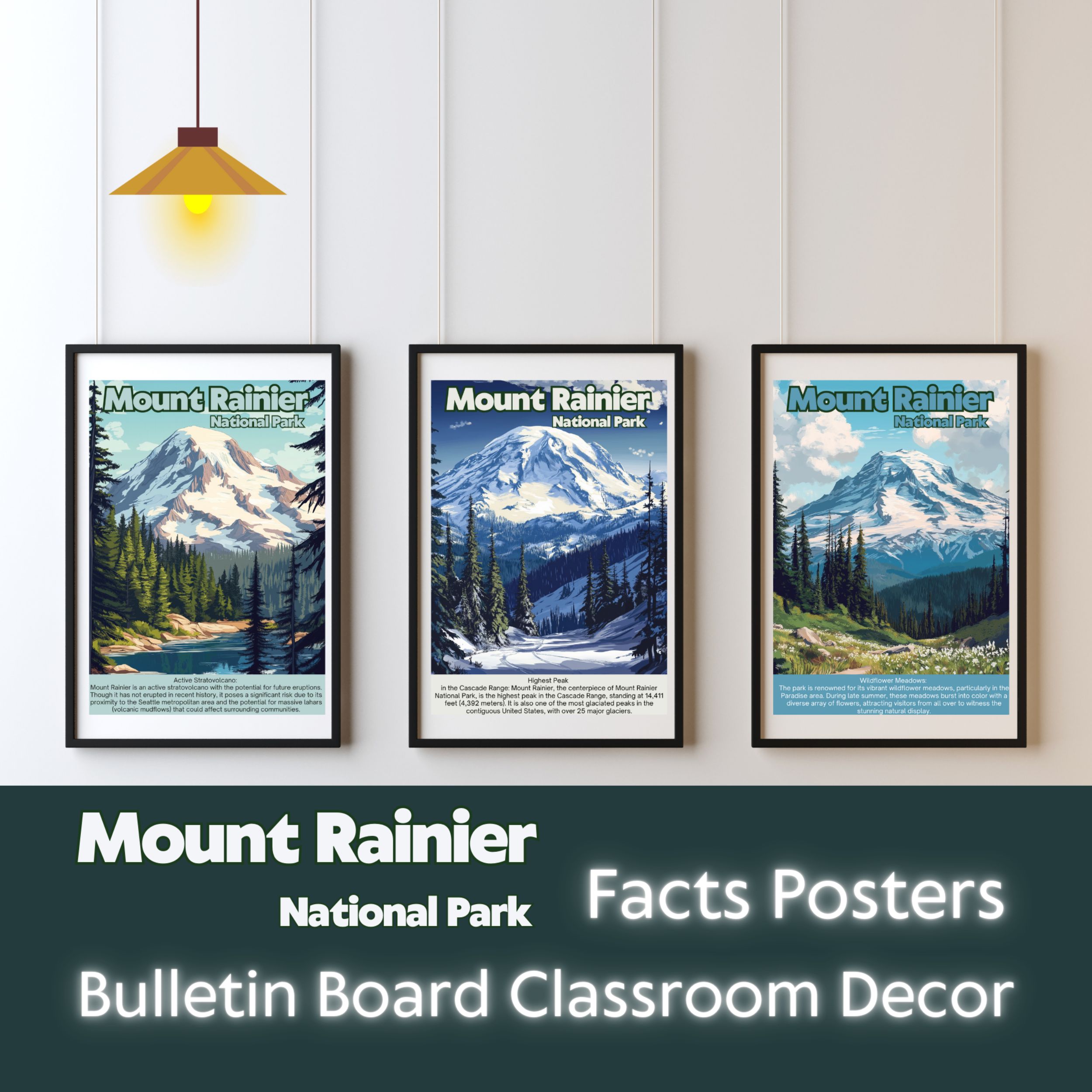 Mount Rainier National Park Posters with Fun Facts - Printable Educational Wall Art & Travel Prints