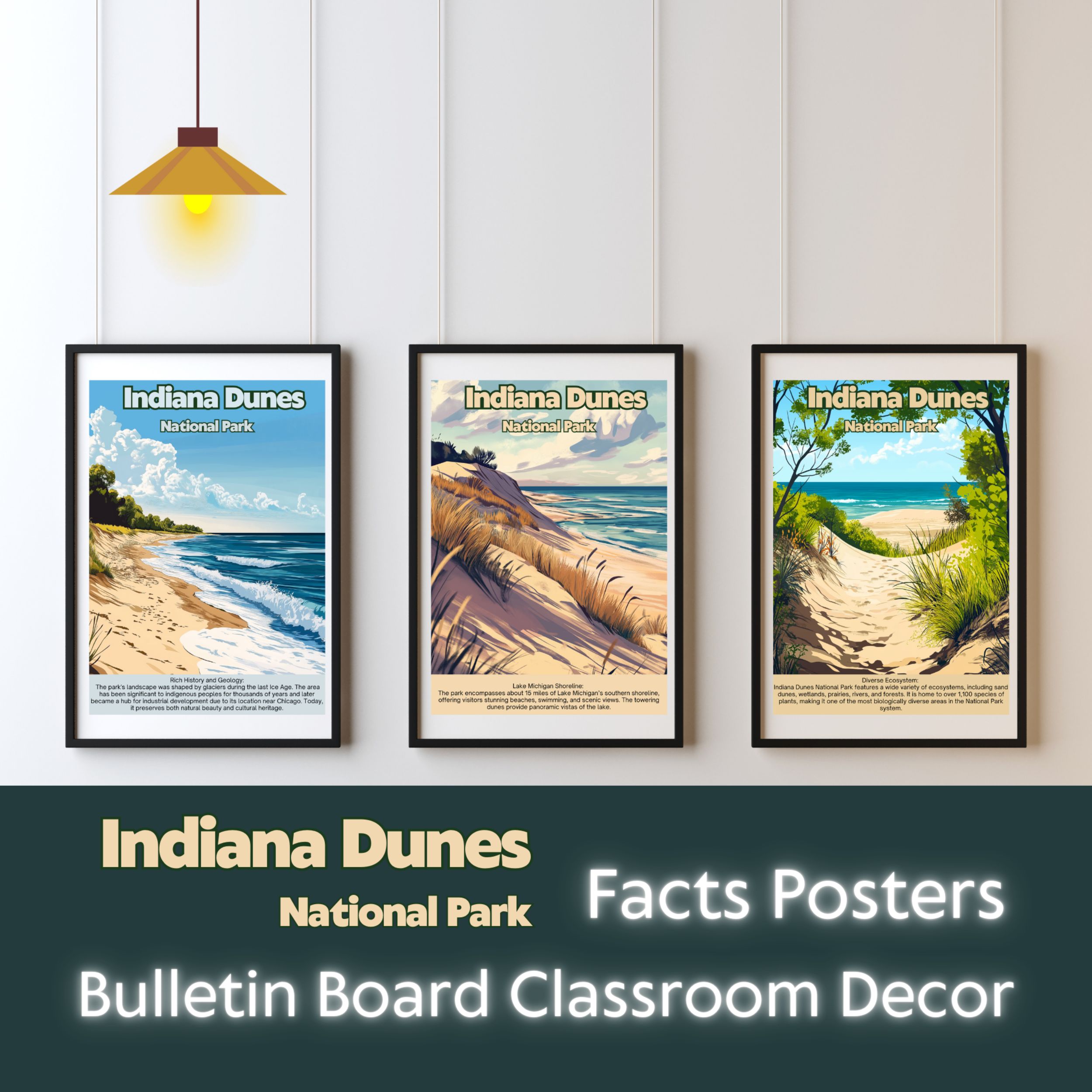Indiana Dunes National Park Posters with Fun Facts - Printable Educational Wall Art & Travel Prints
