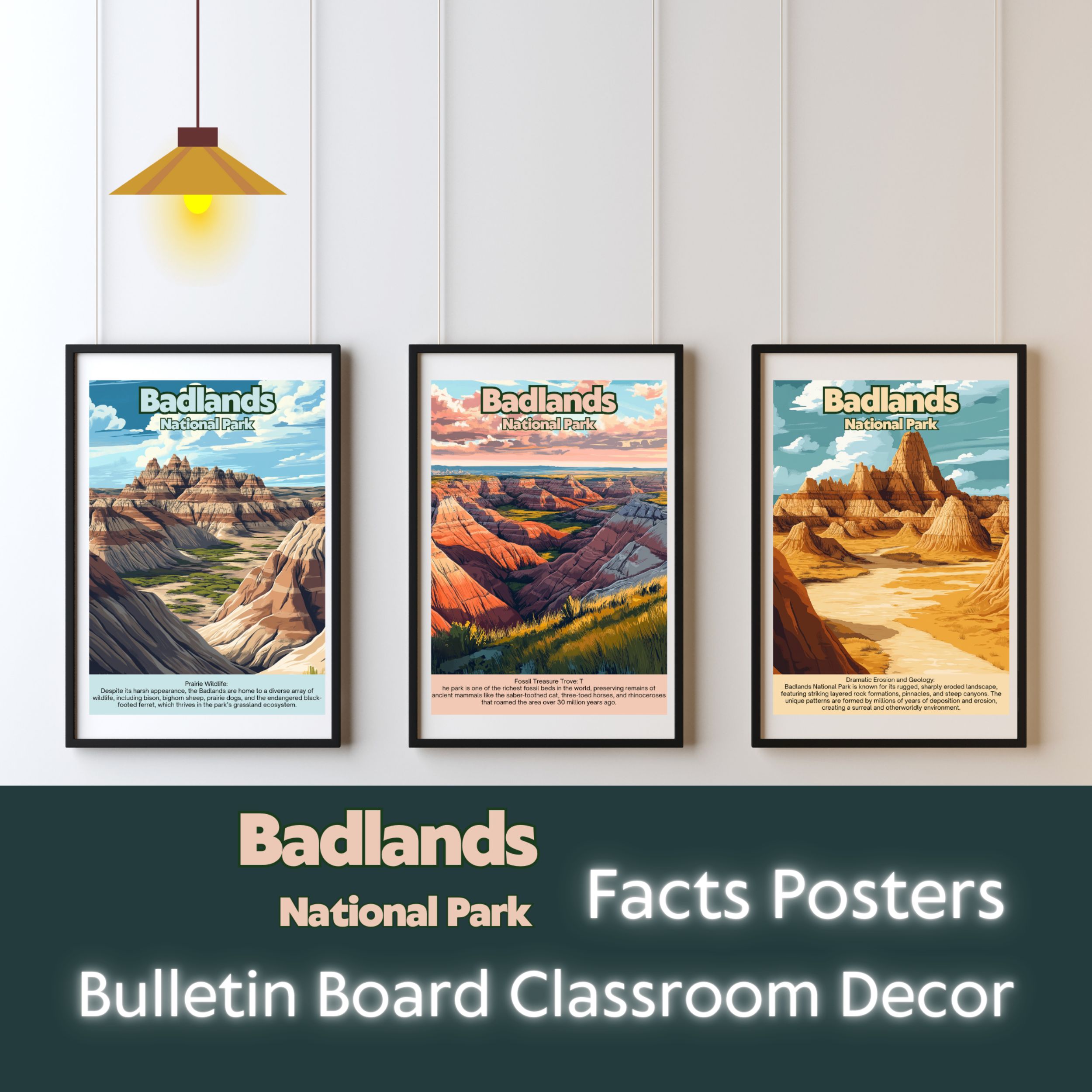 Badlands National Park Posters with Fun Facts - Printable Educational Wall Art & Travel Prints