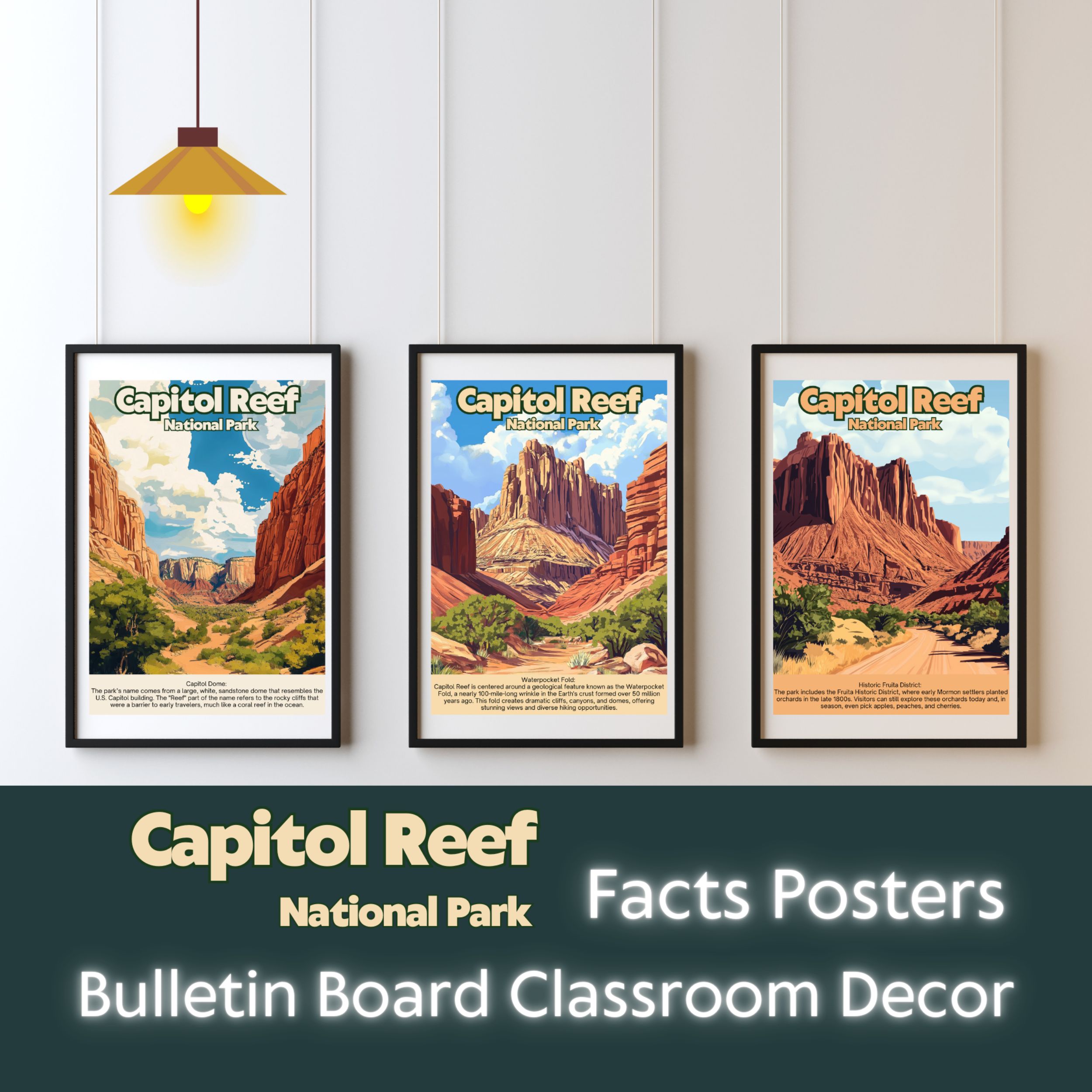 Capitol Reef National Park Posters with Fun Facts - Printable Educational Wall Art & Travel Prints