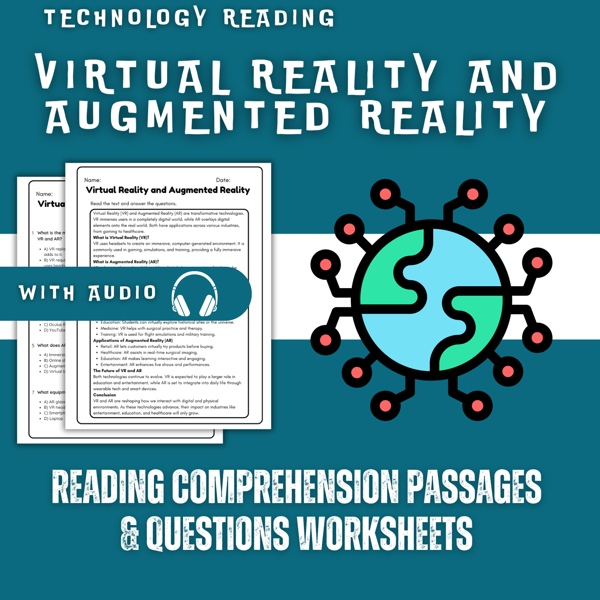 Virtual Reality and Augmented Reality Reading Comprehension Worksheet with Questions and Answers