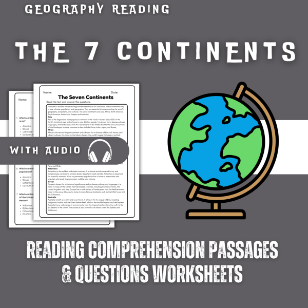 The Seven Continents Reading Comprehension Worksheet with Questions and ...