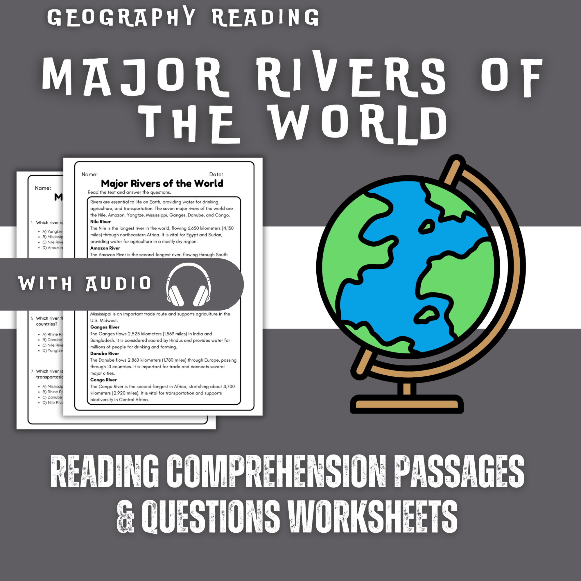 Major Rivers of the World Reading Comprehension Worksheet with Questions and Answers
