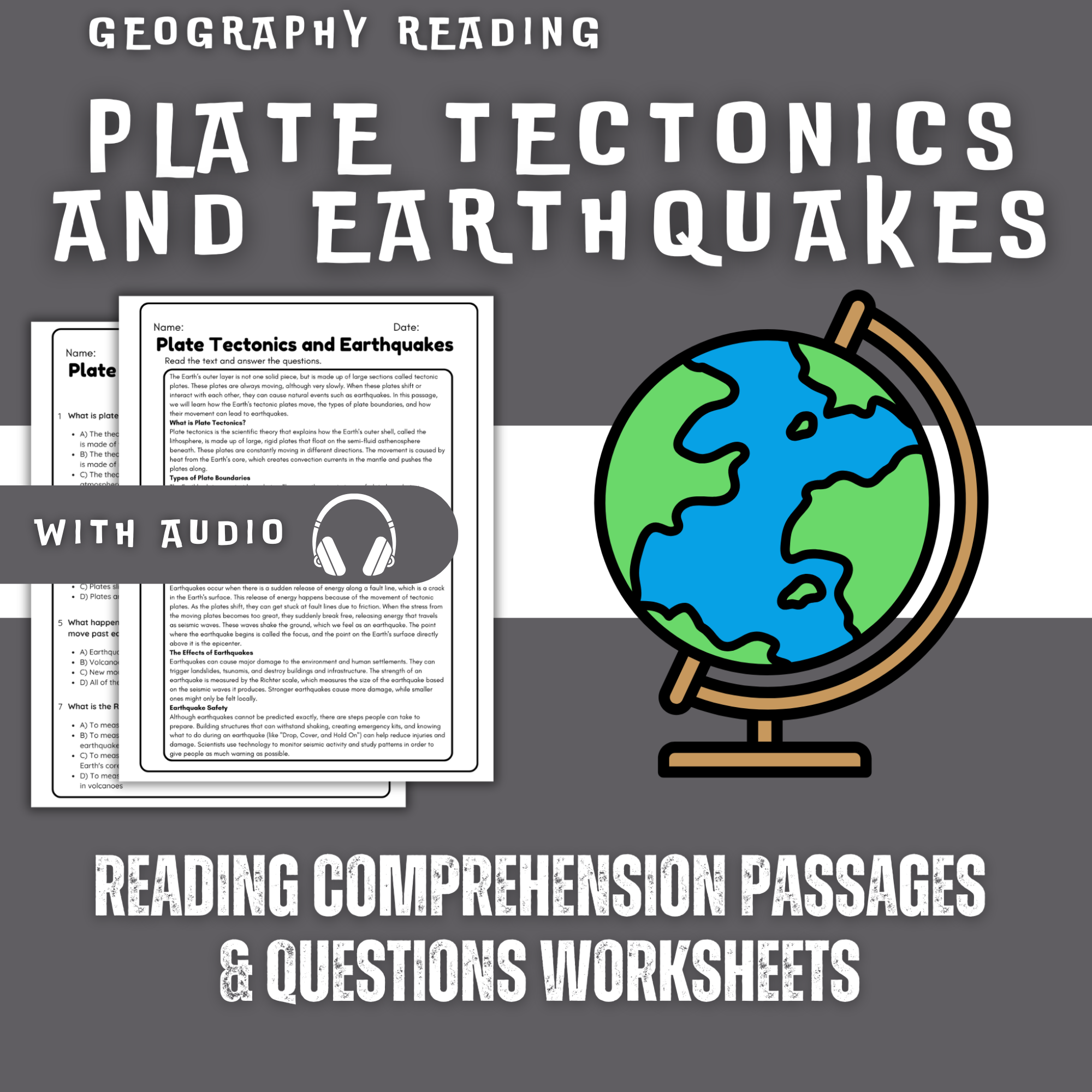 Plate Tectonics and Earthquakes Reading Comprehension Worksheet with Questions and Answers