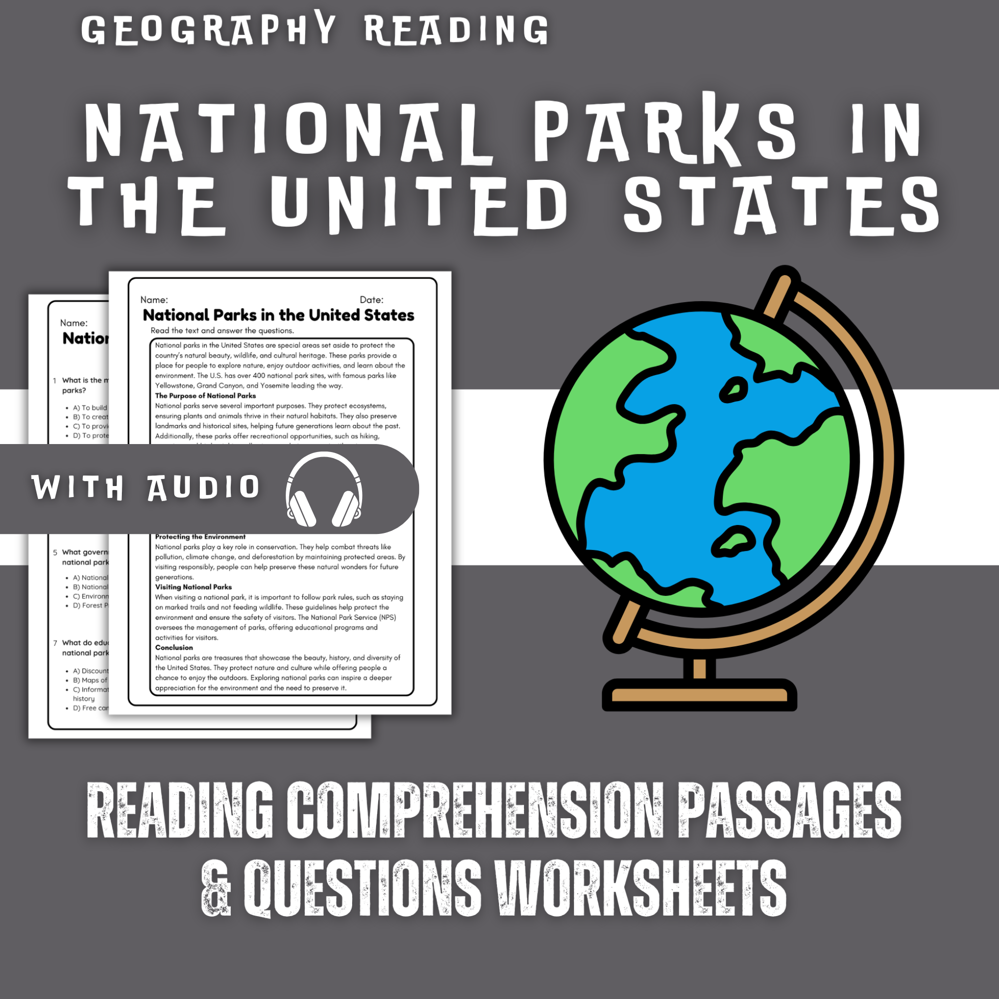 National Parks in the United States Reading Comprehension Worksheet with Questions and Answers