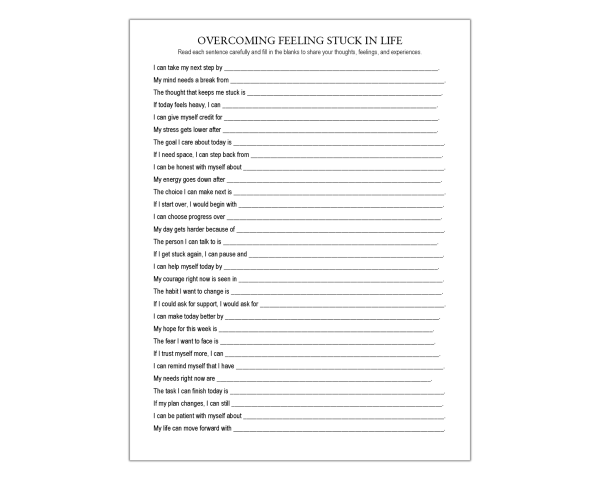 Overcoming Feeling Stuck in Life Worksheet, Life Reset, Life Purpose ...