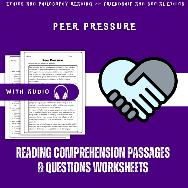 Peer Pressure Reading Comprehension Worksheet with Questions and ...