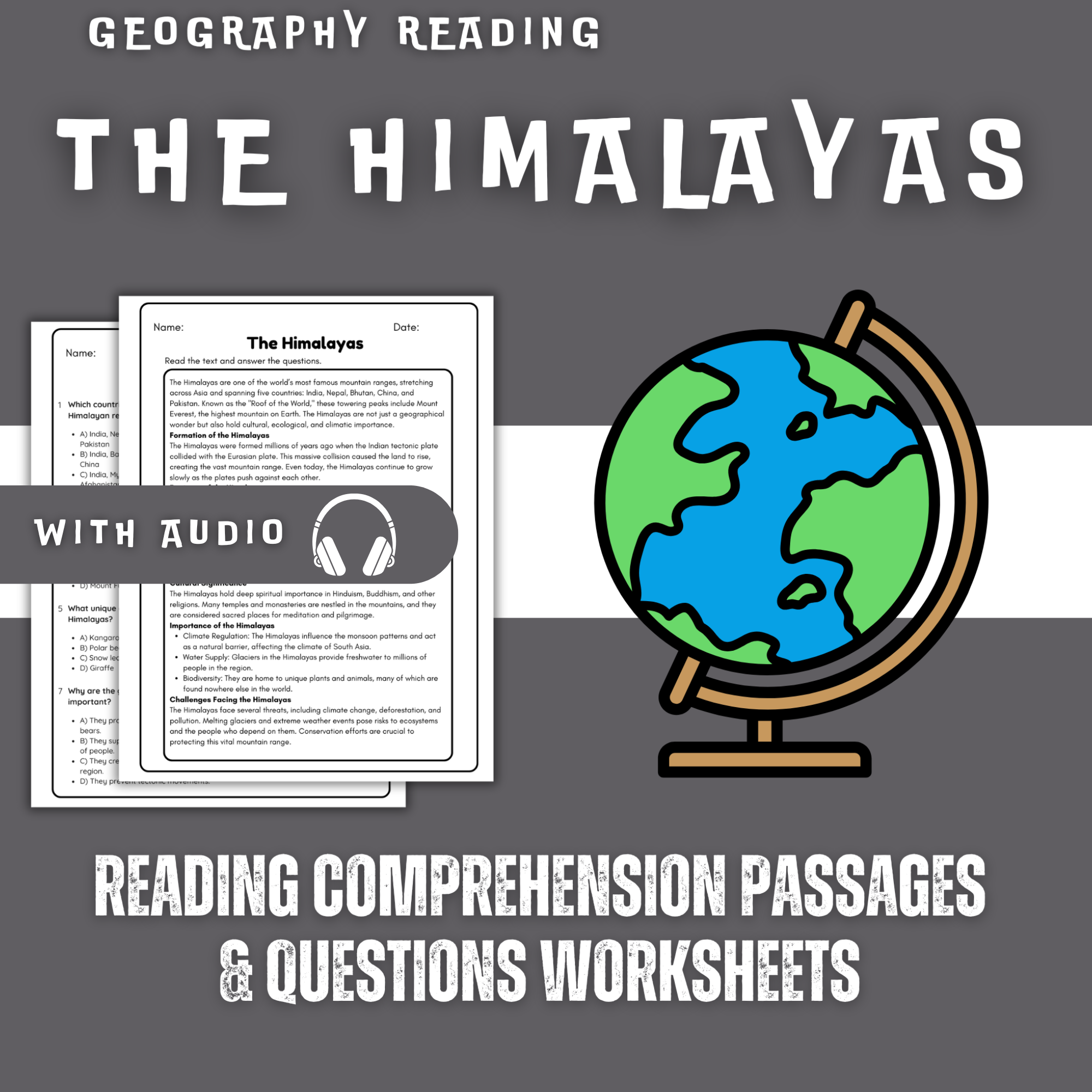 The Himalayas Reading Comprehension Worksheet with Questions and Answers