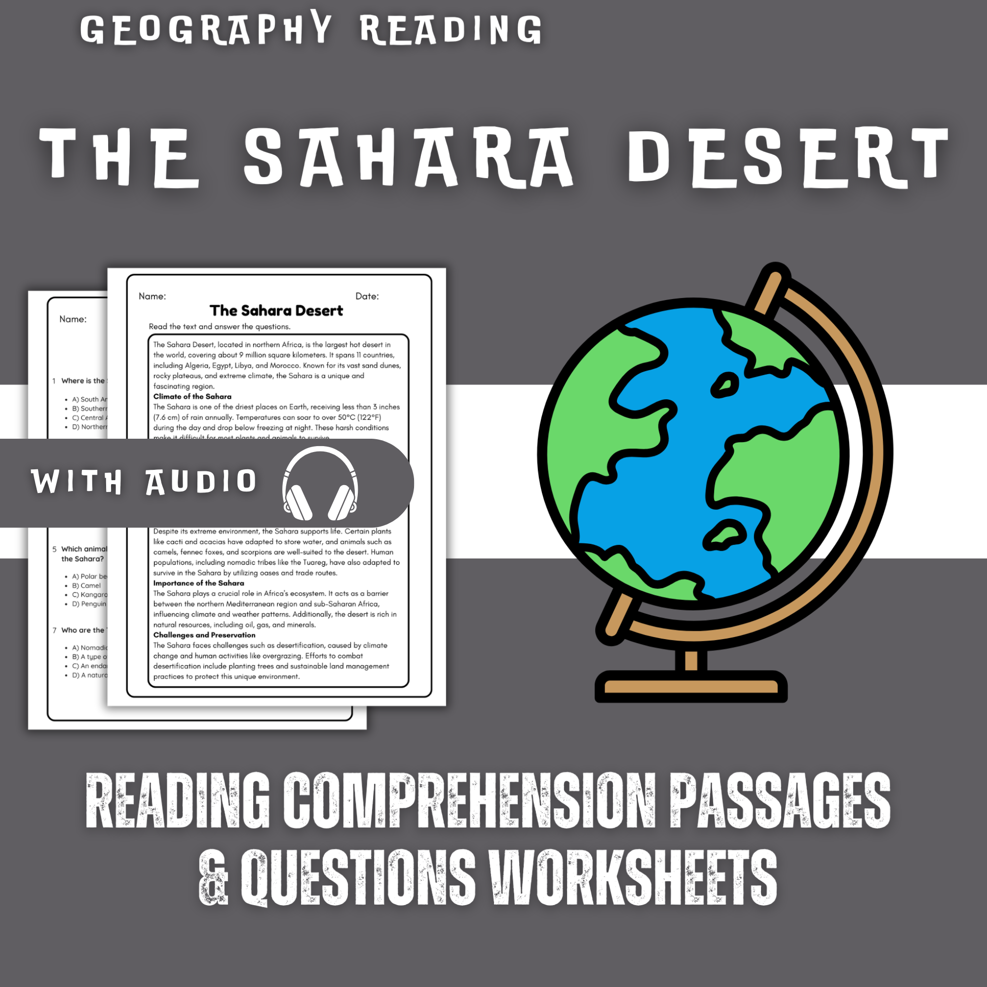 The Sahara Desert Reading Comprehension Worksheet with Questions and Answers