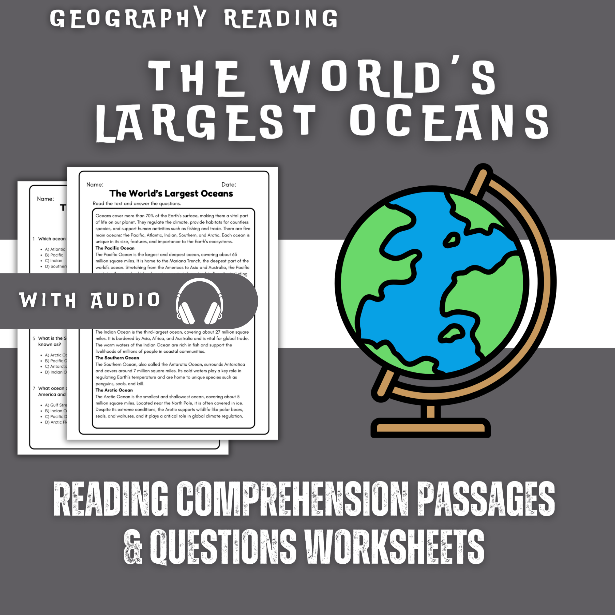 The World’s Largest Oceans Reading Comprehension Worksheet with Questions and Answers