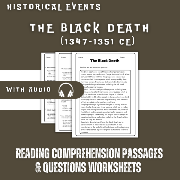 The Black Death Reading Comprehension Worksheet with Questions and ...