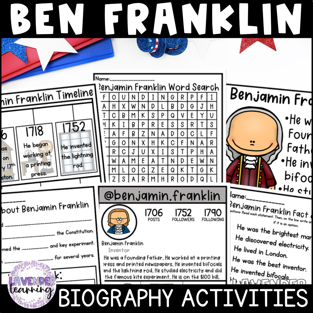 Benjamin Franklin Biography Activities & Flip Book - Inventor - Founding Father