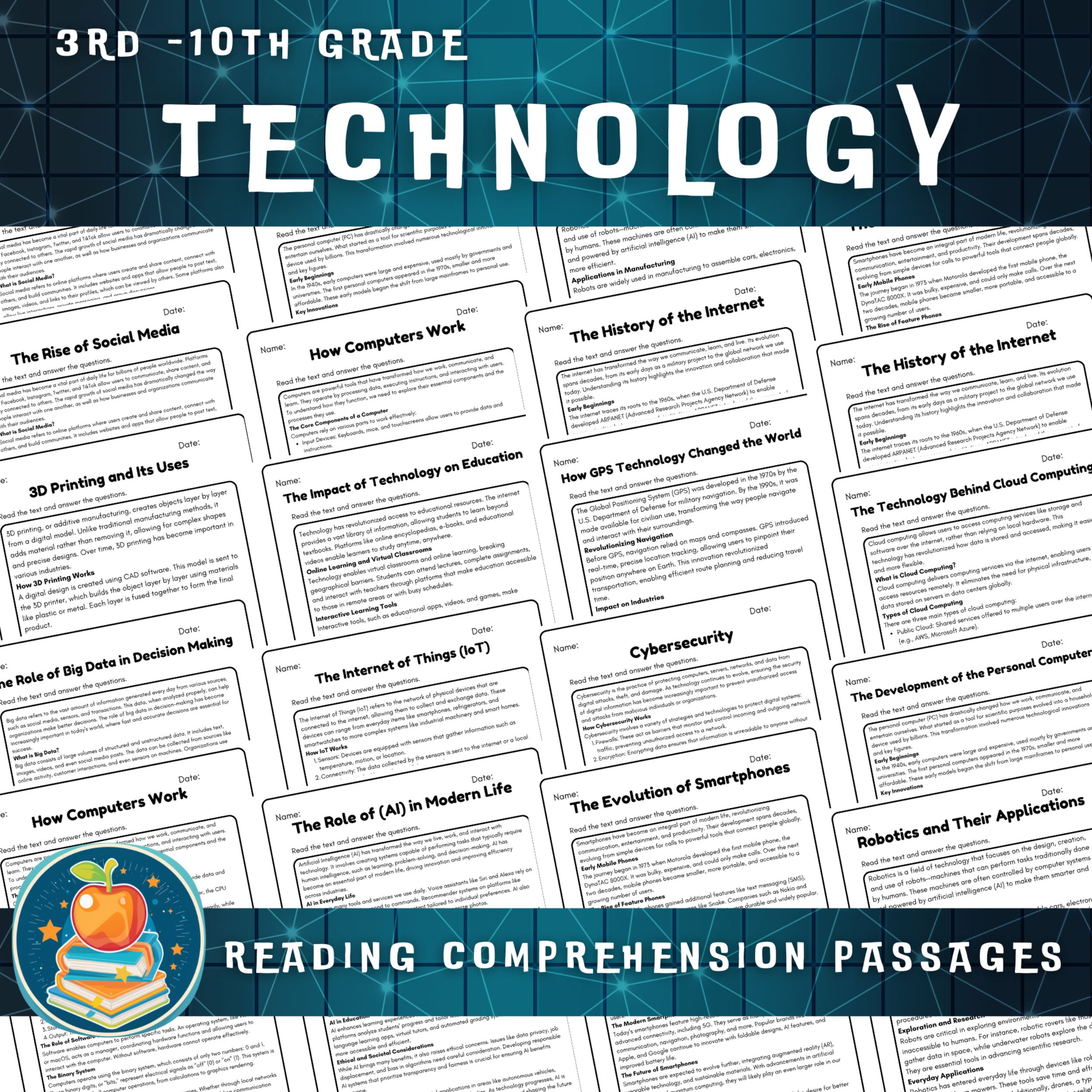 Technology Reading Comprehension Worksheets Bundle
