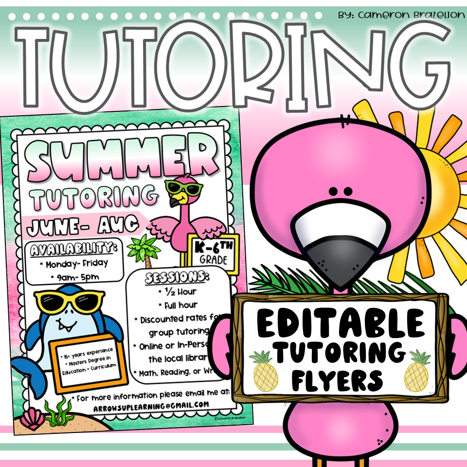 Summer Tutoring Flyers | After School Tutor Editable Templates for Teachers