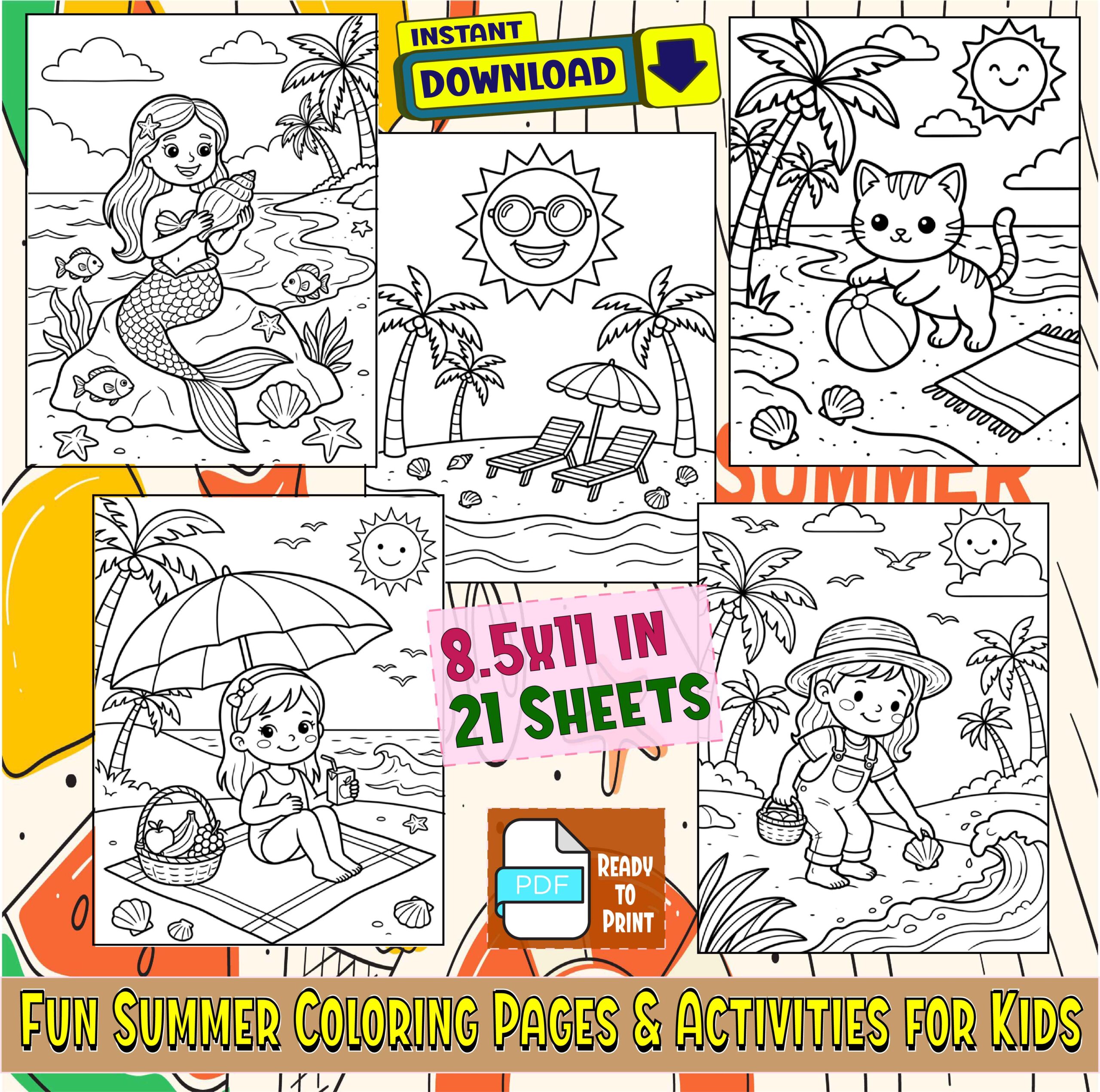 Fun Summer Coloring Pages & Activities for Kids | Printable PDF